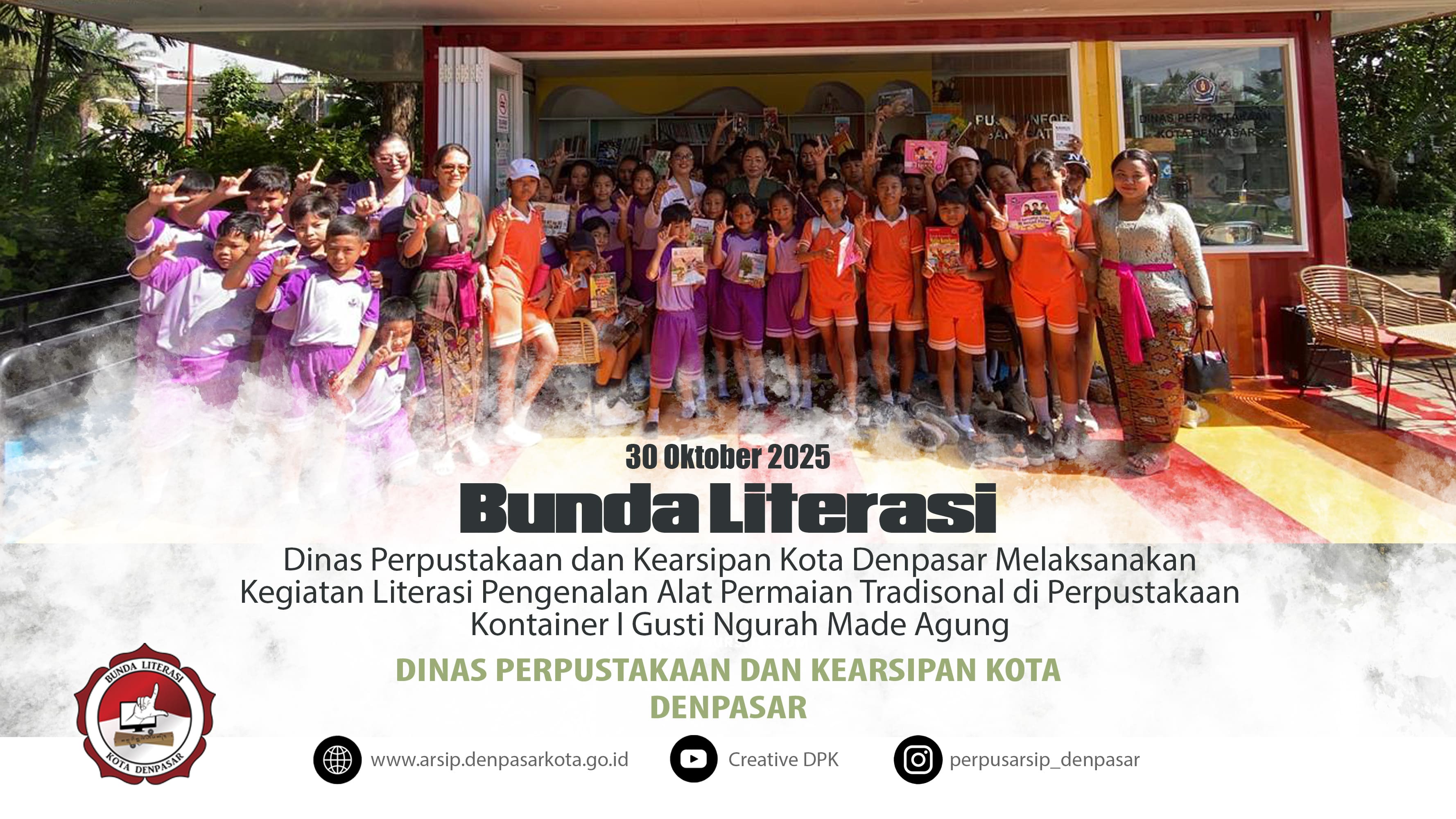 Dinas Perpustakaan dan Kearsipan Kota Denpasar Melaksanakan Kegiatan Literasi Pengenalan Alat Permaian Tradisonal di Perpustakaan Kontainer I Gusti Ngurah Made Agung
